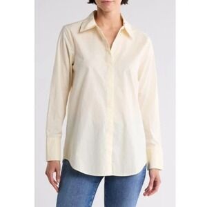 7 For All Mankind Womens Natural Classic Button Front Shirt XS Yellow Cotton